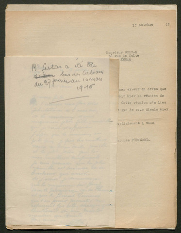 Témoignage de Gestas, Léon (Sergent) et correspondance avec Jacques Péricard