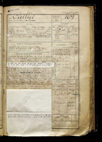 Caillet, Emile Léon Jean Baptiste, né le 09 mars 1899 à Estrées-lès-Crécy (Somme), classe 1919, matricule n° 109, Bureau de recrutement d'Abbeville