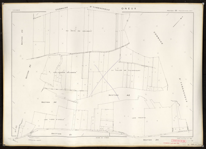 Plan du cadastre rénové - Oneux : section ZE