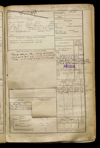 Tettard, Raymond, né le 05 septembre 1894 à Amiens (Somme), classe 1914, matricule n° 1105, Bureau de recrutement d'Amiens