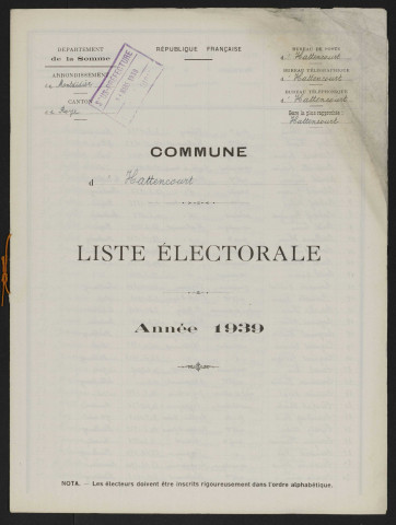 Liste électorale : Hattencourt