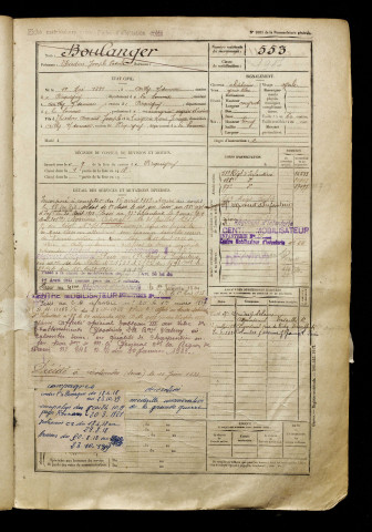 Boulanger, Théodore Joseph Pascal, né le 19 mai 1899 à Ailly-sur-Noye (Somme), classe 1919, matricule n° 553, Bureau de recrutement d'Amiens