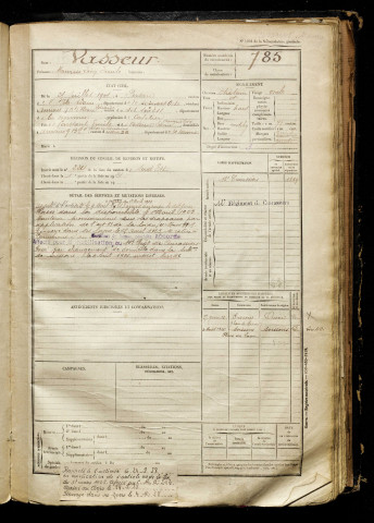 Vasseur, Maurice Léon Emile, né le 25 juillet 1901 à Persan (Val-d'Oise), classe 1921, matricule n° 785, Bureau de recrutement d'Amiens