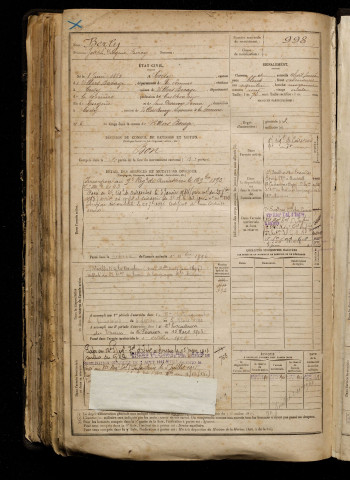 Berly, Joseph Diogène Furcy, né le 08 juin 1872 à Coisy (Somme), classe 1892, matricule n° 998, Bureau de recrutement d'Amiens