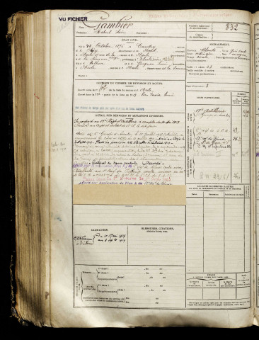 Gambier, Robert Léon, né le 12 octobre 1896 à Caudry (Nord), classe 1916, matricule n° 832, Bureau de recrutement de Péronne