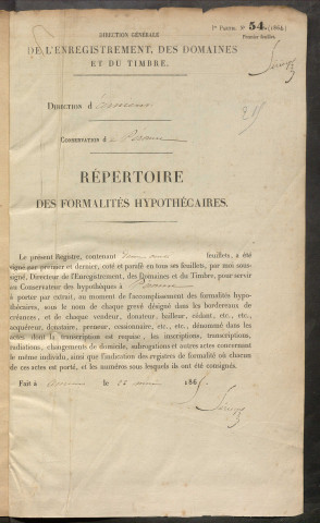 Répertoire des formalités hypothécaires, du 05/01/1866 au 13/03/1866, registre n° 215 (Péronne)