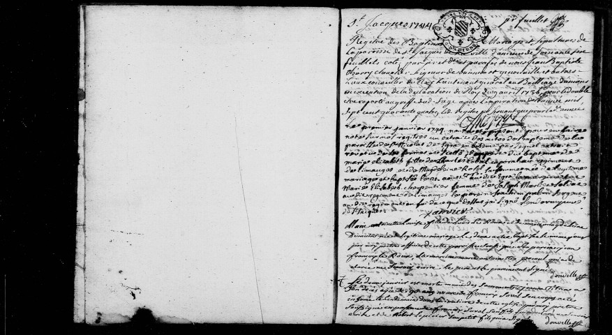 Amiens (Saint-Jacques) : baptêmes, mariages, sépultures (1744-1750)
