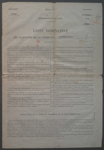 Recensement de la population 1946 : Berteaucourt-lès-Thennes