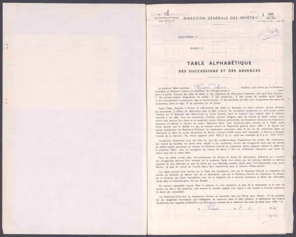 Table des successions et absences du bureau de Poix-de-Picardie
