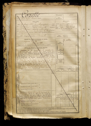 Cozette, Paul Eugène Edmond, né le 26 mars 1878 à Maizicourt (Somme), classe 1898, matricule n° 144, Bureau de recrutement d'Abbeville