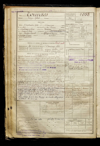 Tourdes, Georges Robert, né le 05 septembre 1900 à Amiens (Somme), classe 1920, matricule n° 1058, Bureau de recrutement d'Amiens