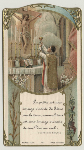 Le prêtre est une image vivante de Jésus sur la terre, comme Jésus est une image vivante de son Père au ciel. Un prêtre célébrant la messe