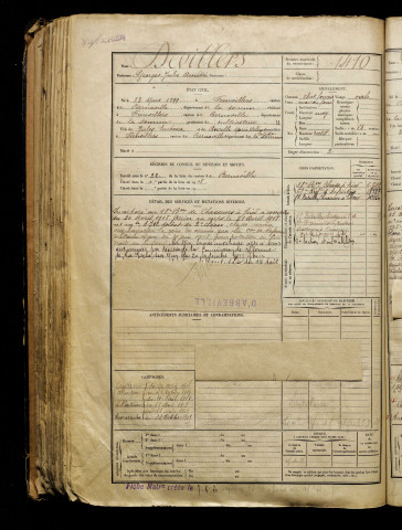 Devillers, Georges Jules Amédée, né le 23 mars 1899 à Fienvillers (Somme), classe 1919, matricule n° 1410, Bureau de recrutement d'Abbeville