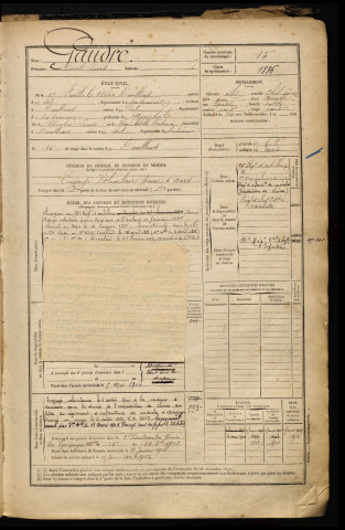 Gaudré, Emile Louis, né le 17 juillet 1866 à Doullens (Somme), classe 1886, matricule n° 15, Bureau de recrutement d'Abbeville