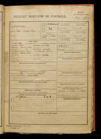 Mathon, Léon Charles Alfred, né le 23 mai 1892 à Plachy-Buyon (Somme), classe 1912, matricule n° 78, Bureau de recrutement d'Abbeville