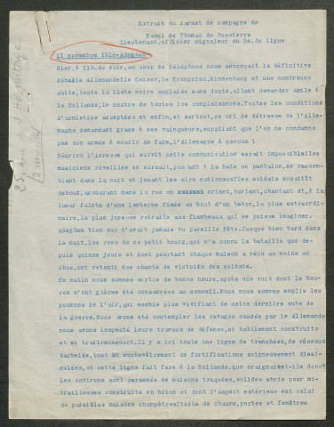 Témoignage de Thomaz (de) de Bossière, Raoul (Lieutenant) et correspondance avec Jacques Péricard