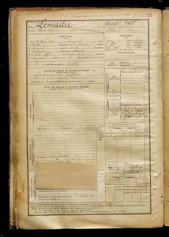 Lemaître, Charles Alfred, né le 14 avril 1877 à Longueval (Somme), classe 1897, matricule n° 795, Bureau de recrutement de Péronne