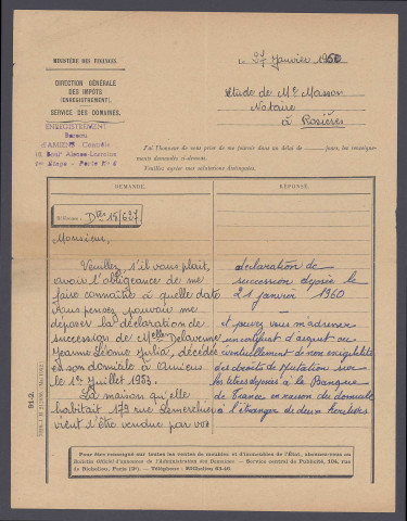 Table des successions et absences du bureau d'Amiens