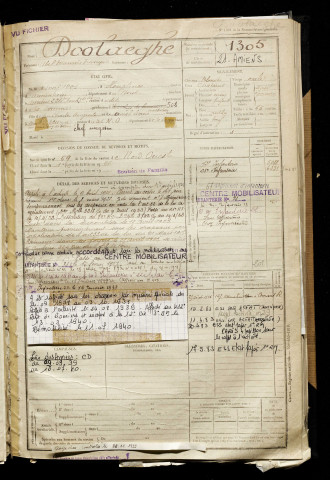 Doolaeghe, Abel Maurice François, né le 03 mai 1901 à Houplines (Nord), classe 1921, matricule n° 1305, Bureau de recrutement d'Amiens