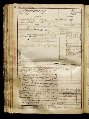 Duchaussoy, Georges, né le 26 décembre 1879 à Amiens (Somme), classe 1899, matricule n° 702, Bureau de recrutement d'Amiens