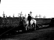 Un cavalier longeant le cimetière