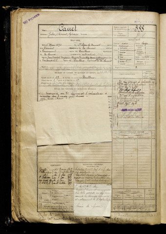 Cauet, Jules Clément Sylvain, né le 06 mars 1898 à Saint-Léger-lès-Domart (Somme), classe 1918, matricule n° 588, Bureau de recrutement d'Abbeville