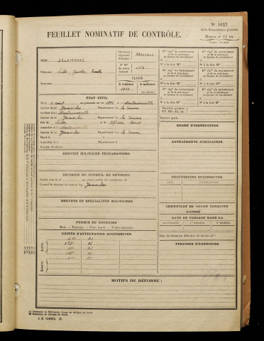 Delamarre, Victor Gaston Emile, né le 03 avril 1893 à Martainneville (Somme), classe 1913, matricule n° 553, Bureau de recrutement d'Abbeville