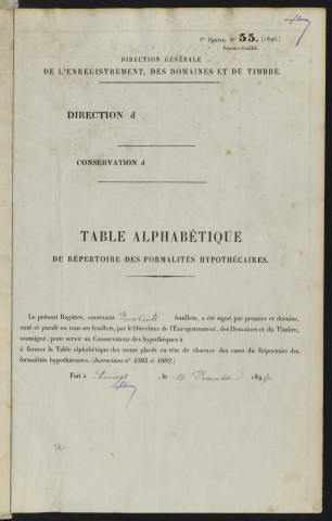 Table alphabétique du répertoire des formalités, de Andrieux à Assegond, registre n° 3 (Abbeville)