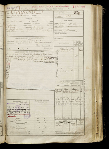 Dupont, Georges Eugène François, né le 20 août 1893 à Moreuil (Somme), classe 1913, matricule n° 829, Bureau de recrutement de Péronne