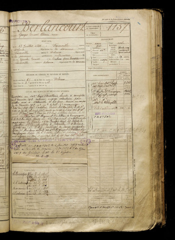 Berlancourt, Georges Ernest Henri, né le 23 juillet 1899 à Forceville (Somme), classe 1919, matricule n° 1157, Bureau de recrutement d'Abbeville