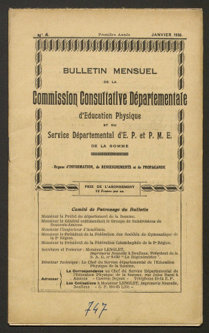 Bulletin mensuel de la Commission Consultative d'Education Physique et du Service Départemental d'Education Physique et Préparation Militaire Elémentaire de la Somme, numéro 4 (2e année)