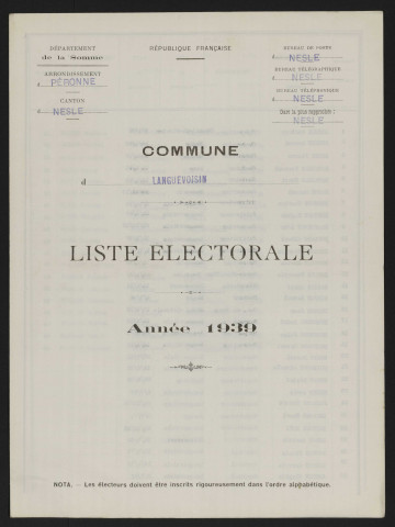 Liste électorale : Languevoisin-Quiquery