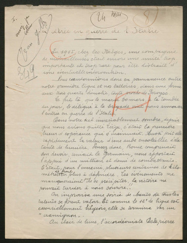 Témoignage de Gilles, Jean (Sous-officier mitrailleur) et correspondance avec Jacques Péricard