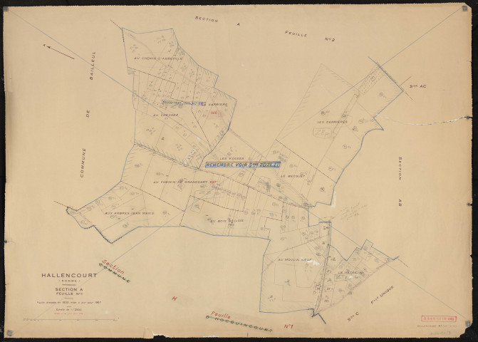Plan du cadastre rénové - Hallencourt : section A1