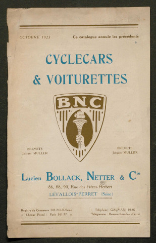Publicités automobiles : B.N.C.(Bollack, Netter et Cie)