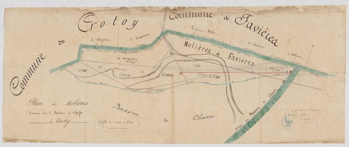 Favières. Plan des mollières comprises dans le bassin de chasse du Crotoy, 1er avril 1868.