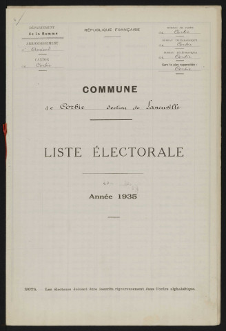 Liste électorale : Corbie, Section de Laneuville