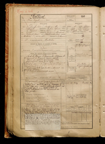 Folliot, Henri Auguste, né le 09 décembre 1872 à Hautot-sur-Mer (Seine-Maritime), classe 1892, matricule n° 160, Bureau de recrutement de Péronne