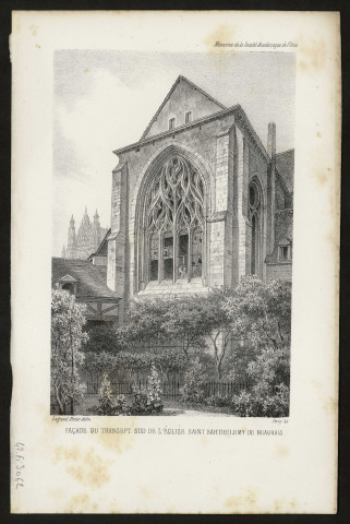 Mémoires de la Société académique de l'Oise. Façade du transept sur de l'église Saint-Barthélémy de Beauvais