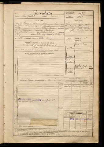 Jourdain, Louis Gaston, né le 12 septembre 1870 à Molliens-au-Bois (Somme), classe 1890, matricule n° 1159, Bureau de recrutement d'Amiens