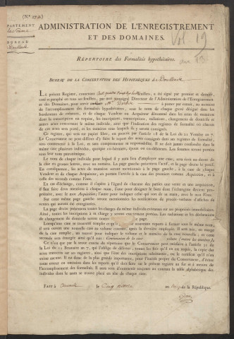 Répertoire des formalités hypothécaires, du 25 pluviôse an 13 au 1er thermidor an 13, volume n° 19 (Conservation des hypothèques de Doullens)