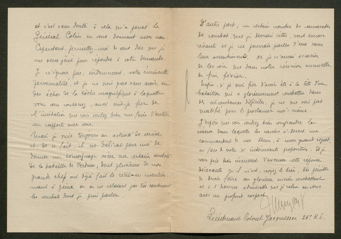 Témoignage de Jacquesson (Lieutenant) et correspondance avec Jacques Péricard