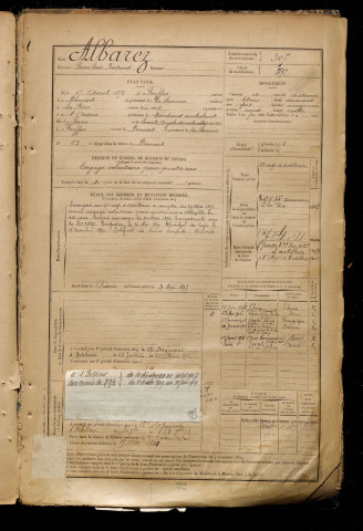 Albarez, Pierre Louis Bertrand, né le 17 avril 1875 à Fieffes-Montrelet (Somme), classe 1895, matricule n° 307, Bureau de recrutement d'Abbeville