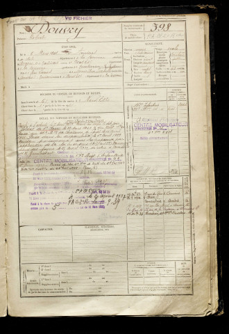 Douvry, Robert, né le 06 mars 1901 à Amiens (Somme), classe 1921, matricule n° 398, Bureau de recrutement d'Amiens