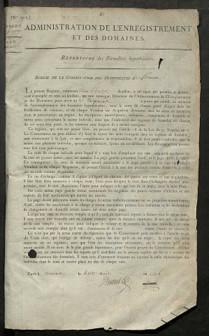 Répertoire des formalités hypothécaires, du 23/08/1806 au 08/01/1807, registre n° 043 (Péronne)