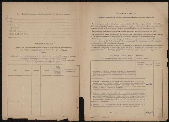 Péronne. Demande d'indemnisation des dommages de guerre : dossier Marchandise René