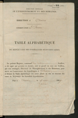 Table du répertoire des formalités, de Lemaire à Lhotellier, registre n° 15 bis (Péronne)