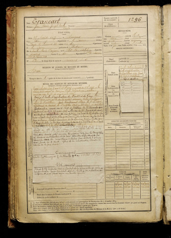 Trancart, Jean Marie Joseph Emile Louis, né le 25 août 1877 à Amiens (Somme), classe 1897, matricule n° 1296, Bureau de recrutement d'Amiens