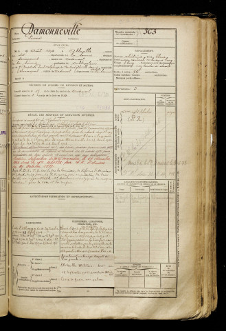 Damonneville, Pierre, né le 09 août 1894 à Abbeville (Somme), classe 1914, matricule n° 363, Bureau de recrutement d'Amiens