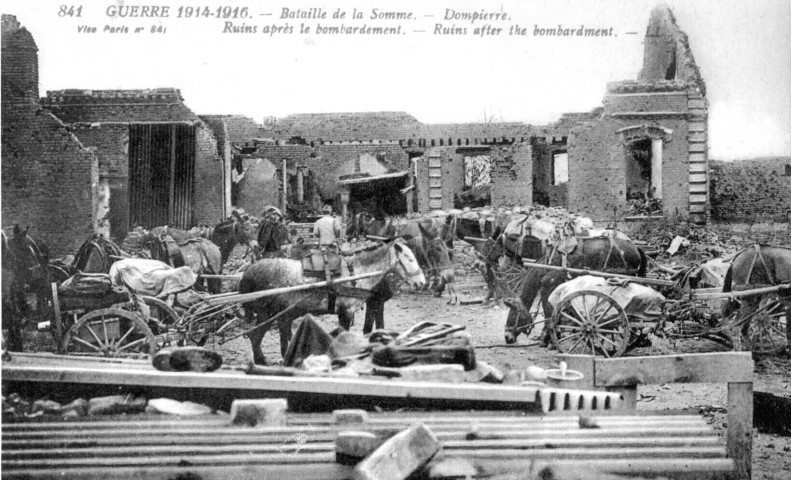 Guerre 1914 1916. Bataille de la Somme.. Dompierre.. Ruins after the bombardment.